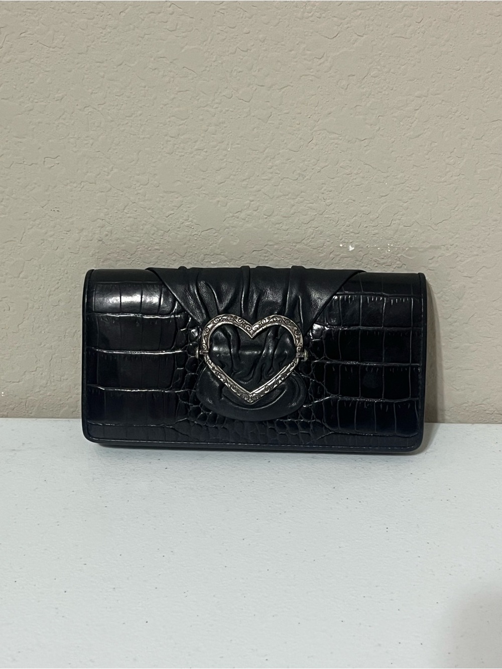 Brighton Black Crocodile Pattern Leather with heart-shaped buckle Wallet